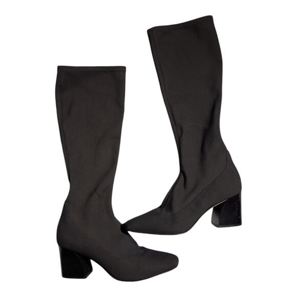 Donald Pliner Gerti Black Knee High Pull On Block Heel Square Toe Sock Boots 8 - Picture 1 of 7